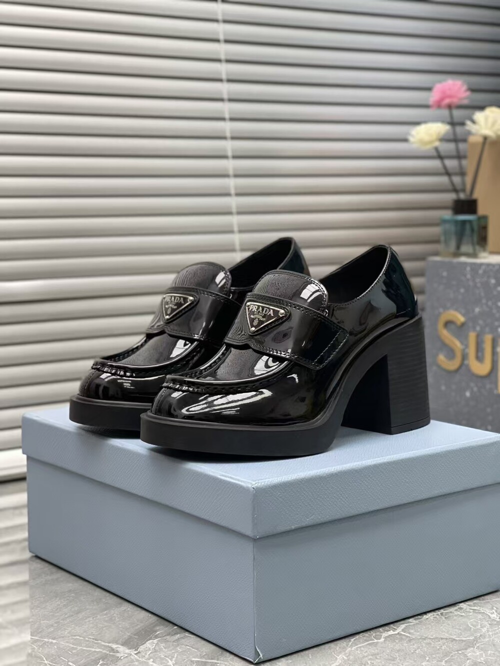 Prada Black Triangular Logo Flat Thick-Soled Shoes